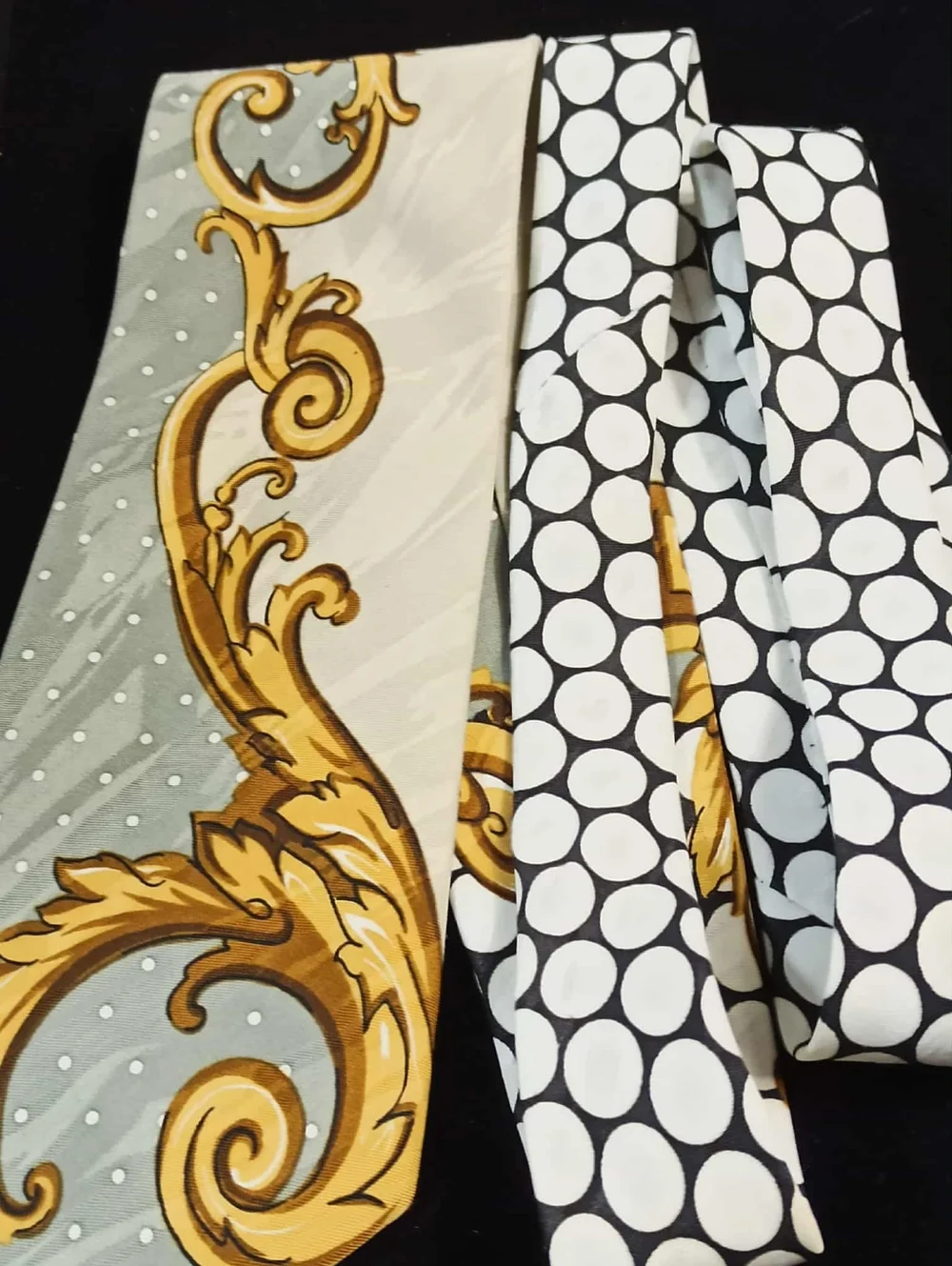 AZIA COLLECTION Vintage Baroque Chain Silk Blend Tie Gold Black White Statement
